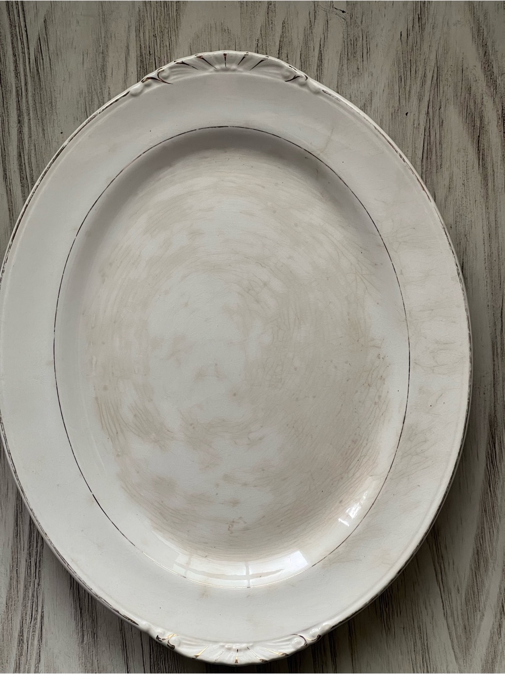 Vintage 1941 Homer Laughlin Nautilus Oval Serving Platter Gold Trim 14”